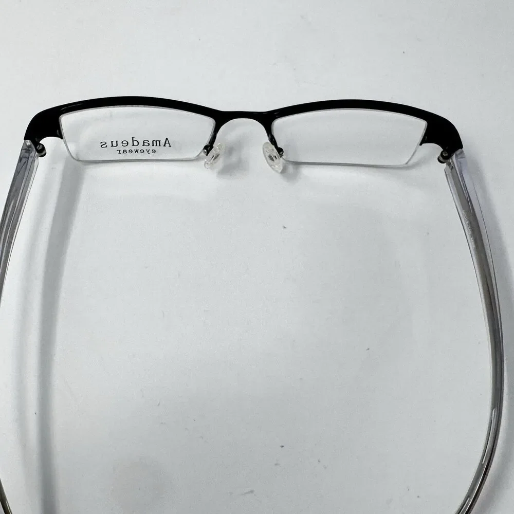 Amadeus AS0603 MBK Half Rim Eyeglass Frames Black Clear 50-18-140
